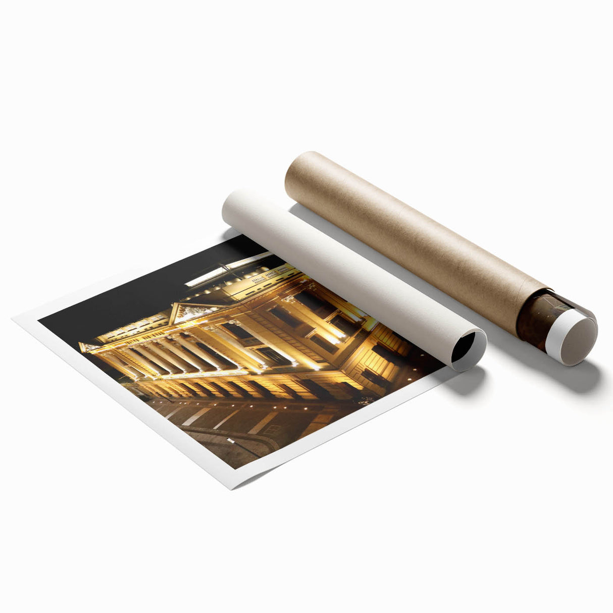 Large rolled print depicting El Salvador scenery with vibrant floral elements, ideal for classy bathroom wall art.