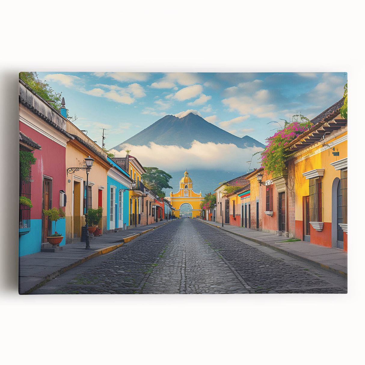 Black and white photograph of a Guatemalan landscape on stretched canvas, ideal for kitchen wall art.