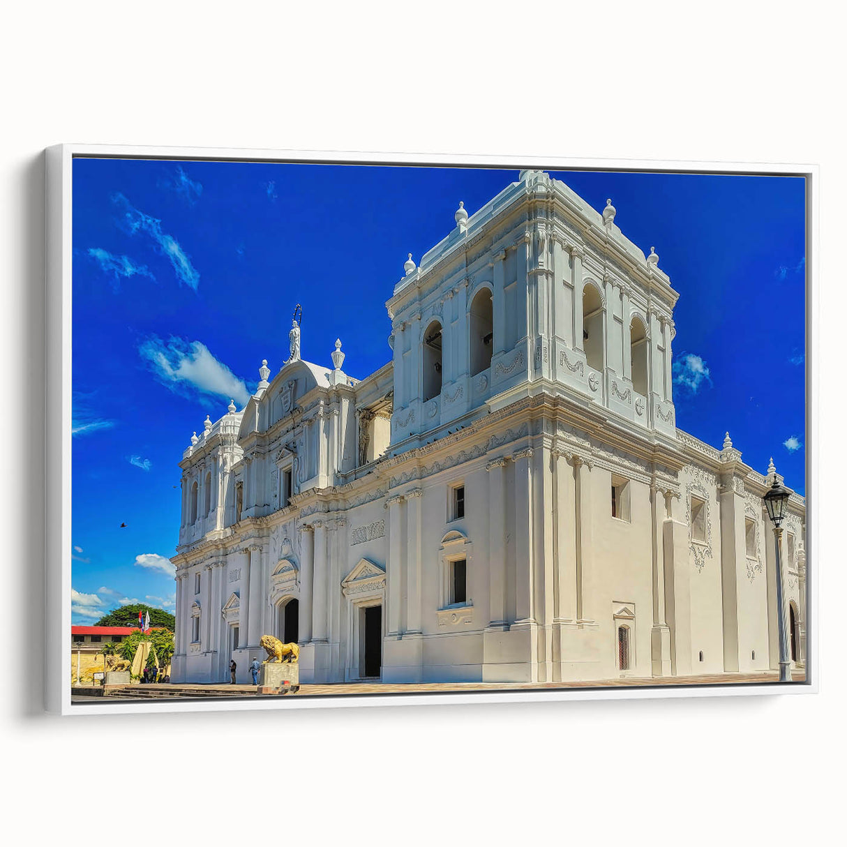 Framed canvas of a black and white vintage landscape painting depicting Central America, ideal for bedroom wall art.