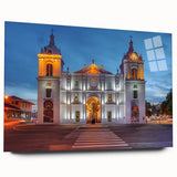 Large abstract wall art depicting a colorful Central American panorama on acrylic glass.