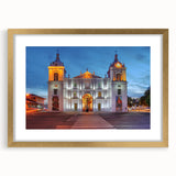Extra large framed abstract art print of a vibrant Central American scenery, featuring textured gold and green tones.