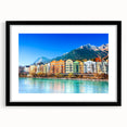 Extra large abstract art print depicting a vibrant, colorful Austrian landscape on a textured canvas.