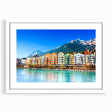 Textured art print depicting a serene European landscape in muted earth tones, framed in white, ideal for bedroom decor.