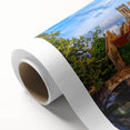 Art Deco poster of a European scenery in muted earth tones on rolled canvas, ideal for nursery wall art.