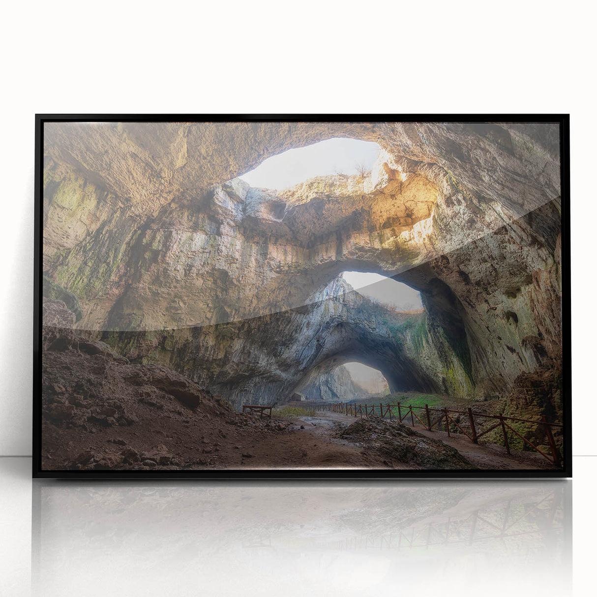 Large abstract wall art depicting a Bulgarian landscape in muted earth tones on a framed acrylic.