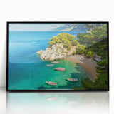 Large abstract wall art depicting a Croatian landscape in muted earth tones on a framed acrylic.