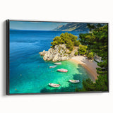 Black and white framed canvas of Croatian landscape, ideal for bedroom wall art.