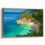 Framed canvas depicting a vintage-style Croatian landscape in muted gold and black tones, ideal for bedroom wall art.