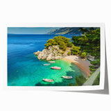 Rolled print of a Croatian landscape featuring vibrant green fields and a clear blue sky, suitable for art wall dining room.