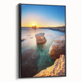 Black and white framed canvas of a vintage European landscape, ideal for bedroom wall art.