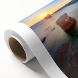 Art deco poster of a European Cyprus landscape in pastel shades on rolled canvas, ideal for nursery wall art.