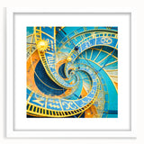 Textured art print of Prague scenery in abstract style, with muted earth tones on a framed white mat, ideal for bedroom art.