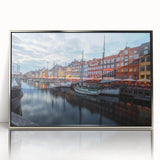Large art print of a mid-century modernist European scenery in Denmark, in silver framed acrylic.