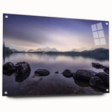 Acrylic print of a serene Cumbria landscape in muted green and blue tones, ideal for bedroom or dining room decor.