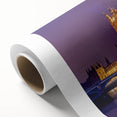 Art deco poster of London scenery in pastel shades on rolled canvas, ideal for nursery wall art.