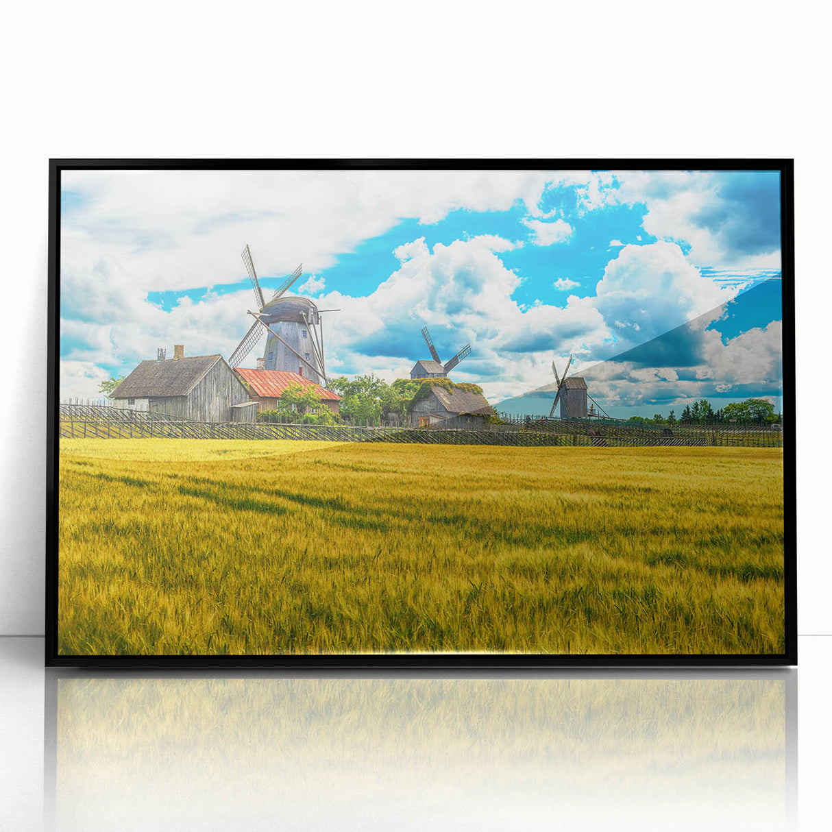 Large abstract wall art depicting a European Estonian landscape in muted earth tones on a framed acrylic.