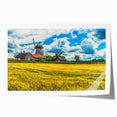 Floral art depicting a serene European landscape in soft pastel shades on a rolled canvas, ideal for dining room ambiance.