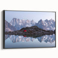 Black and white landscape art painting of the French Alps on framed canvas, suitable for bedroom wall decor.
