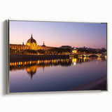 Landscape art painting of Lyon featuring colorful buildings and a river on framed canvas, ideal for living room decor.