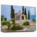 Large abstract wall art of a scenic Southern France landscape in muted colors on acrylic glass.