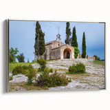 Framed canvas featuring a vintage landscape painting of Southern France with vibrant.