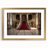 Abstract art print of Versailles scenery in muted gold and green tones, framed with a matte finish.