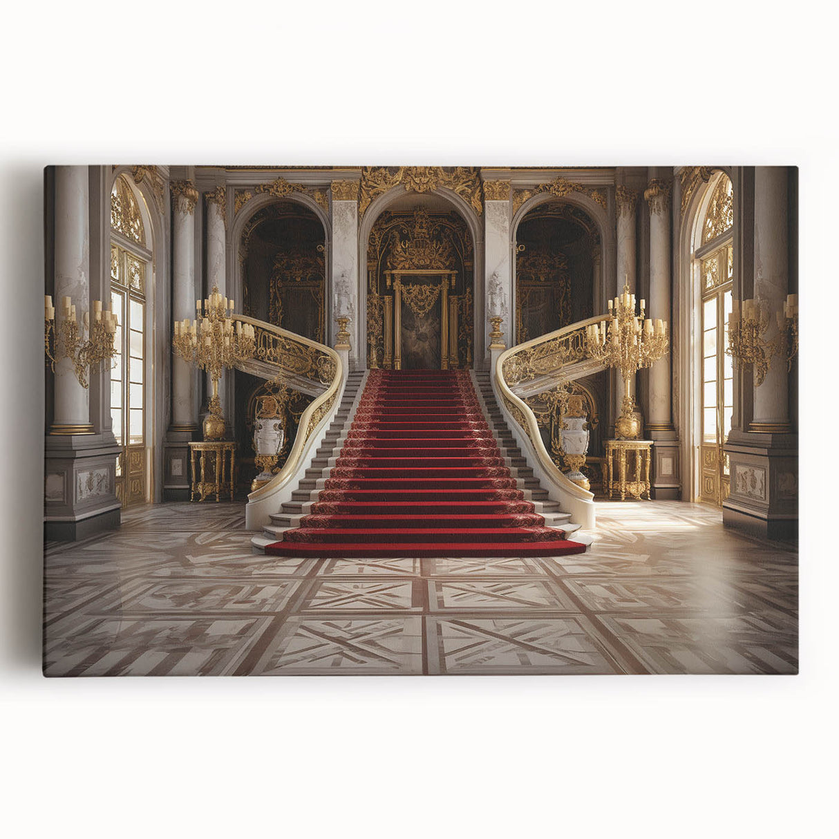 Black and white large art print of Versailles scenery on stretched canvas, ideal for kitchen wall art or bedroom ambiance.