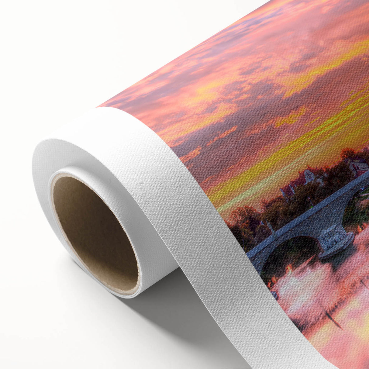 Art Deco poster of Bavarian landscape in muted earth tones on rolled canvas, ideal for nursery wall art.
