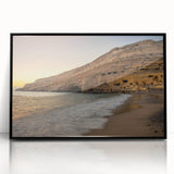 Large abstract wall art depicting a European scenery in Crete, Greece, using muted earth tones on framed acrylic.