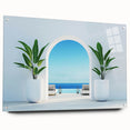 Acrylic print of a European Greek landscape in muted earth tones, ideal for dining room decor.