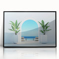 Large abstract wall art depicting a European Greek landscape in muted earth tones on a framed acrylic.