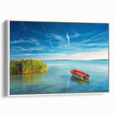 Vintage poster art of a European scenery in Hungary, featuring vibrant colors on a large framed canvas.