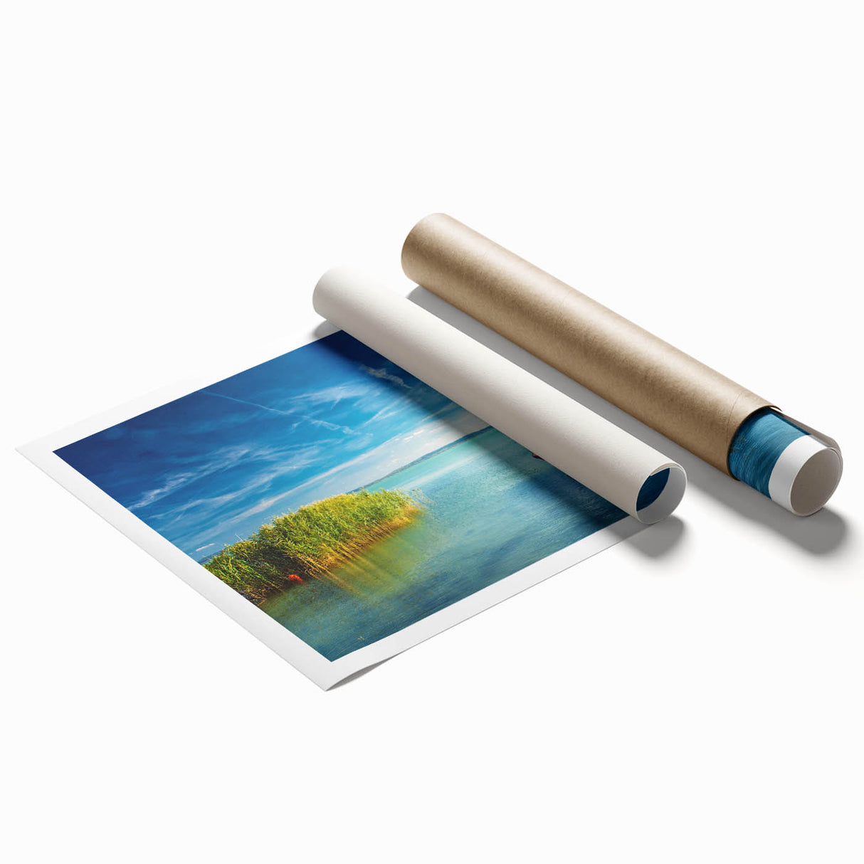 Extra large rolled print featuring a serene Hungarian landscape with vibrant greens and floral elements.