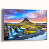 Framed canvas featuring a vintage-style Icelandic landscape in black and gray tones, ideal for bedroom wall art.