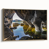 Framed canvas featuring a vintage-style Irish landscape in black with gold accents, ideal for bedroom wall art.