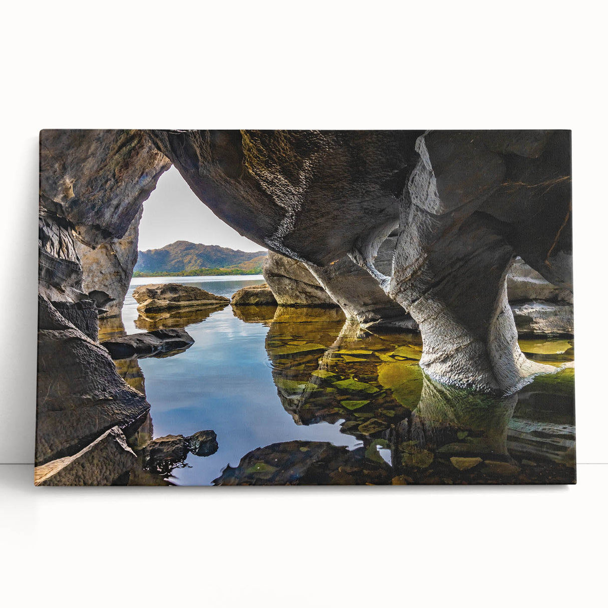 Black and white stretched canvas featuring a scenic Irish landscape, ideal for kitchen wall art.