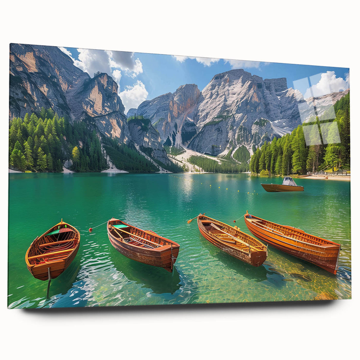 Large abstract wall art of the Dolomites in Italy, featuring muted earth tones on acrylic glass.