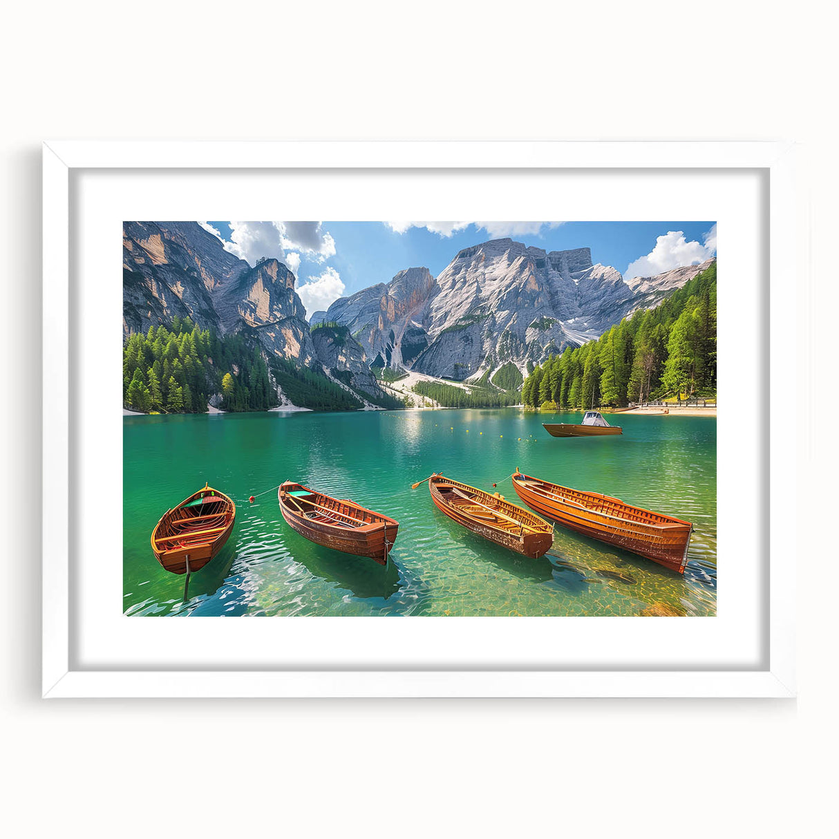 Textured art print of abstract Dolomite mountains in muted earth tones on a framed white matte canvas.