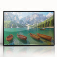 Large abstract wall art depicting the Dolomites in Italy, framed in black acrylic, with muted earth tones.