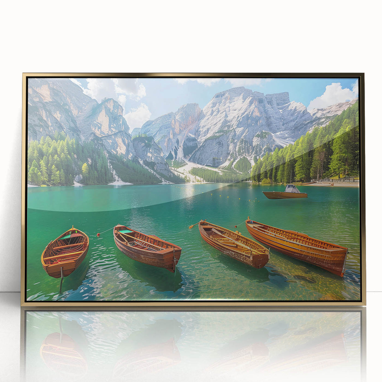 Acrylic print of the Dolomites in Italy, featuring muted earth tones in an art deco style, ideal for modern art wall decor.