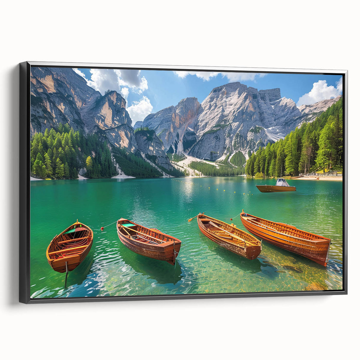 Black and white framed canvas of the Dolomites in Italy, ideal for bedroom wall decor.