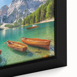 Black framed canvas depicting the Dolomites in Italy, featuring a textured, colorful art style.