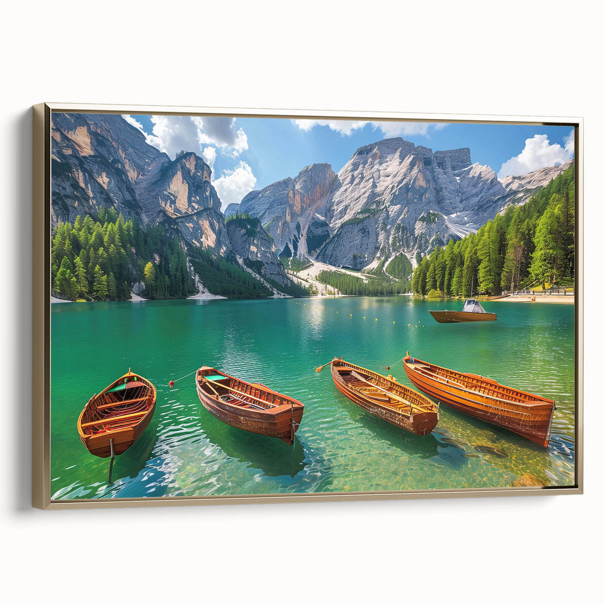 Framed canvas landscape painting of the Dolomites in muted earth tones, ideal for bedroom wall art.