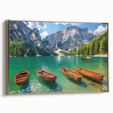 Framed canvas landscape painting of the Dolomites in muted earth tones, ideal for bedroom wall art.