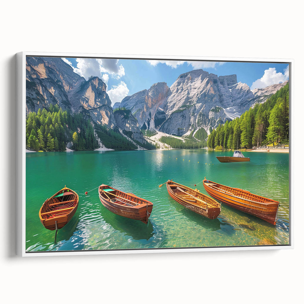Vintage poster art of the Dolomites in Italy, featuring colorful art on a framed canvas, ideal for living room decor.
