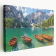 Landscape painting of the Dolomites in Italy on stretched canvas, featuring earthy green and blue tones.