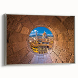 Framed canvas of a vintage Florence landscape painting with colorful art on a black background, ideal for living room decor.