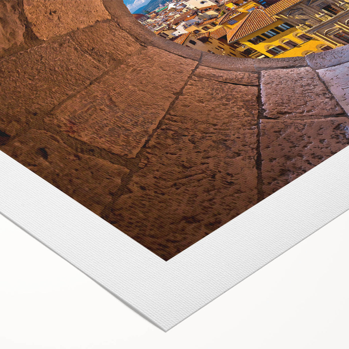 Art deco poster of Florence scenery in muted earth tones on rolled canvas, suitable for dining room wall art.