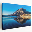 Large art depicting Lake Como with muted blue and green hues on stretched canvas, ideal for kitchen wall art.