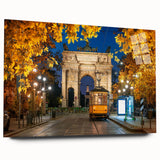 Acrylic print of a large abstract depiction of Milan with muted earth tones, ideal for bedroom or dining room art.